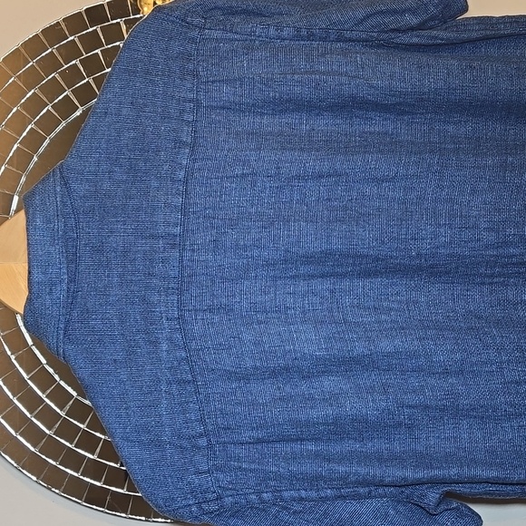 Faherty Indigo Basketweave Short Sleeve Palma Linen Button Front Shirt NWOT - Picture 9 of 15